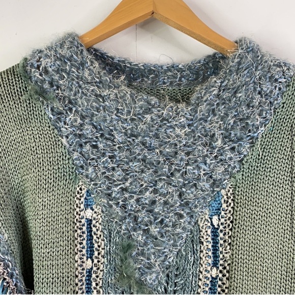 Homemade textured Sweater, muted green & blue size m/L w/feathers! nwt - Picture 7 of 10